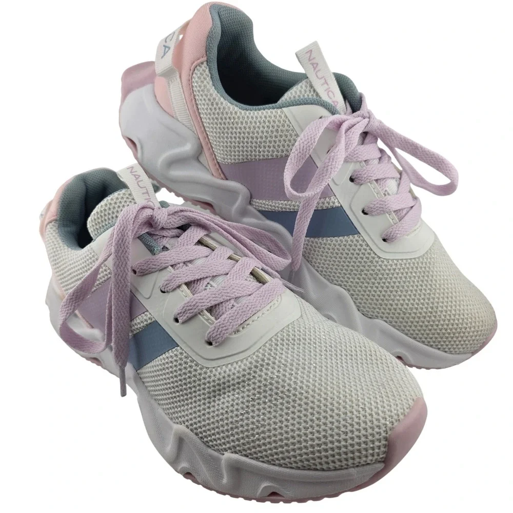 Nautica Manalapin 2S Athletic Chunky Mesh‎ Sneakers Girls Size 4 White Pink Fair